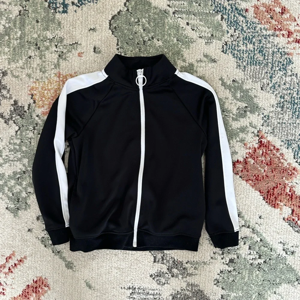 Id Ideology Kids Black & White Full Zip Track Jacket Size 6 EUC